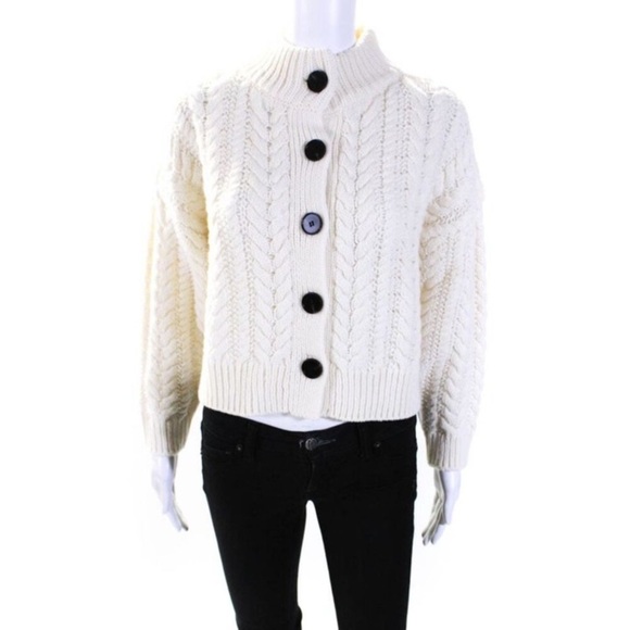 Something Navy Womens Chunky Cable Knit Button Up Cardigan Sweater White Size XS - Picture 2 of 13